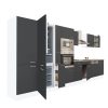 Mobila de bucatarie Yorki 430, corp alb, fata antracit satinat, frigider cu congelator inferior