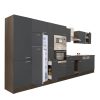 Mobila de bucatarie Yorki 430, corp din stejar Yorki, fata antracit satinat, frigider cu congelator superior