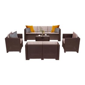 Set mobilier de gradina City Large cu 7 locuri, maro