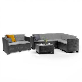 Set de mobilier de gradina de colt City Big cu 7 locuri, grafit
