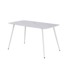 Masa de dining patrata Bora 140 cm din piatra sinterizata, alba