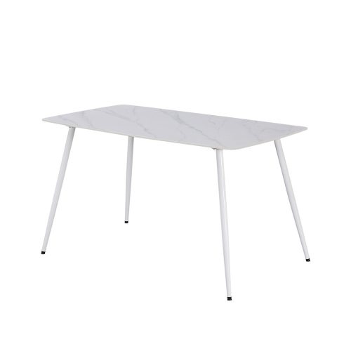 Masa de dining patrata Bora 140 cm din piatra sinterizata, alba