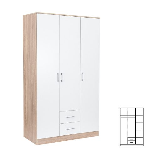 Dulap Miami 120x205 cm alb-stejar sonoma