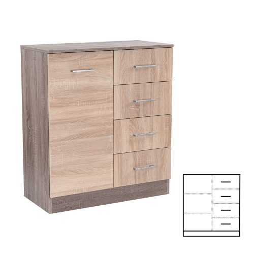 Comoda Miami cu 1 usa si 4 sertare 80x92 cm stejar Sonoma-stejar York