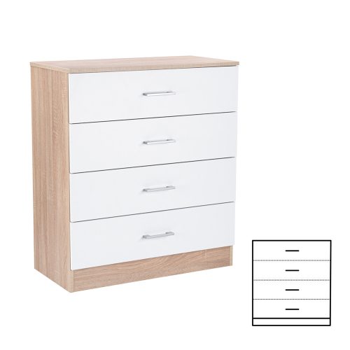 Comoda Miami cu 4 sertare 80x92 cm alb-stejar sonoma