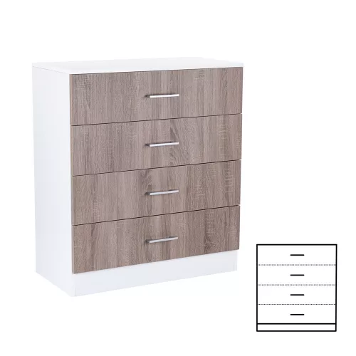 Comoda Miami cu 4 sertare 80x92 cm stejar York-alb