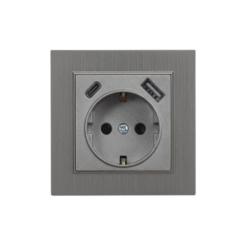 Priză Nova cu conector USB cu cadru gri