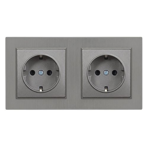 Priză dublă Nova cu cadru gri