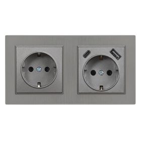 Ștecher Nova cu conector USB cu cadru gri