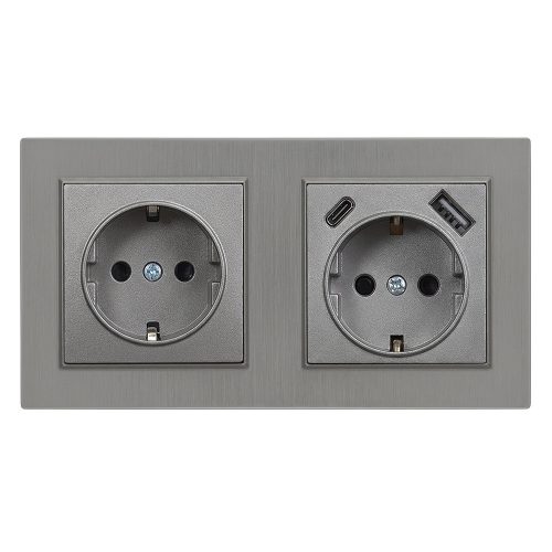 Ștecher Nova cu conector USB cu cadru gri