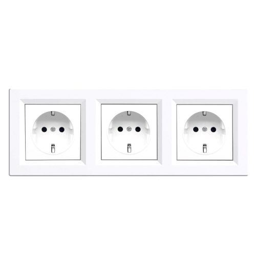 Ștecher cu împământare Nova III cu cadru alb