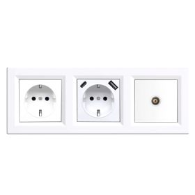 Ștecher Nova, USB, priză TV cu cadru alb