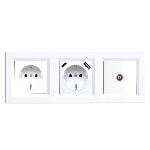 Ștecher Nova, USB, priză TV cu cadru alb