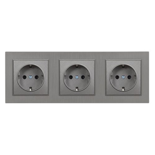 Ștecher cu împământare Nova III cu cadru gri