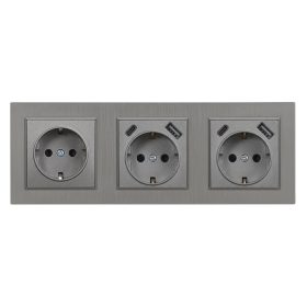 Mufa Nova III cu două conectori USB cu cadru gri