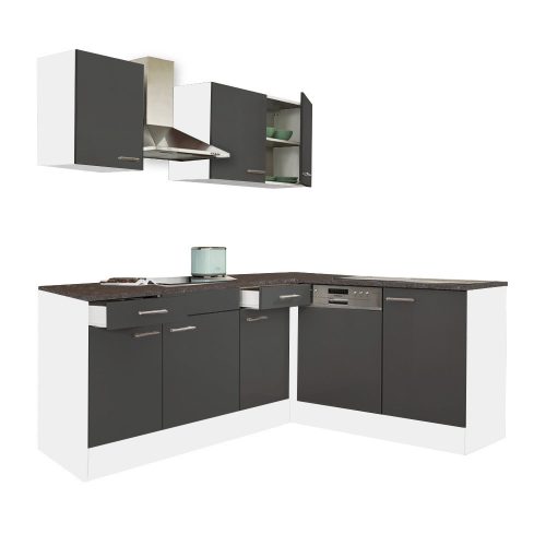 Dulap de bucatarie de colt Yorki 220, corp alb, cu fata antracit satinat