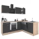 Mobila de bucatarie de colt Yorki 220, corp din stejar sonoma, fata antracit satinat, element inferior cuptor