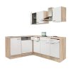 Mobila de bucatarie de colt Yorki 220, corp din stejar Sonoma, cu fata alb satinat