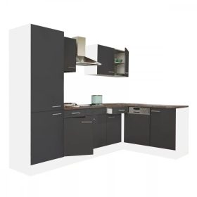 Mobila de bucatarie de colt Yorki 280, corp alb, fata antracit satinat, cu dulap cu raft