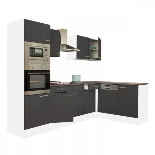 Mobila de bucatarie Yorki 280 cu corp alb si fata antracit satinat