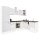 Mobila de bucatarie de colt Yorki 280, corp alb, fata alb satinat, element inferior cuptor, dulap cu raft