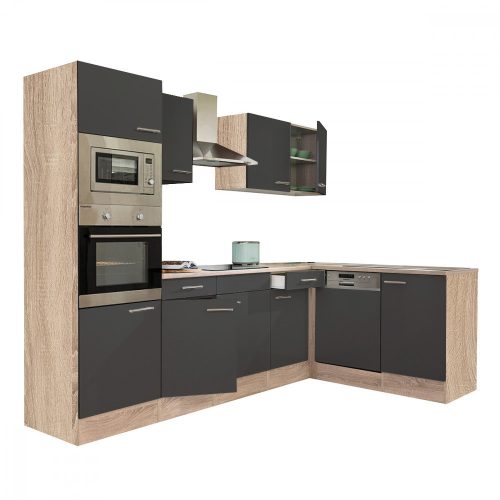 Mobila de bucatarie Yorki 280 cu corp din stejar sonoma si fata antracit satinat