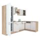 Mobila de bucatarie de colt Yorki 280, corp din stejar Sonoma, fata alb satinat, frigider sub blat