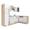 Dulap de bucatarie de colt Yorki 280, corp din stejar Sonoma, fata alb satinat, frigider cu congelator superior