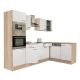 Mobila de bucatarie Yorki 280 cu corp din stejar Sonoma si fata alb satinat