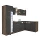 Mobila de bucatarie de colt Yorki 280, corp din stejar Yorki, fata antracit satinat, frigider cu congelator superior