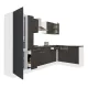 Mobila de bucatarie de colt Yorki 310, corp alb, fata antracit satinat, cu frigider sub blat