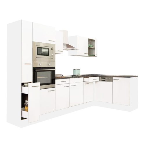 Mobila de bucatarie de colt Yorki 310, corp alb, cu fata alb satinat