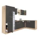 Dulap de bucatarie de colt Yorki 310, corp din stejar sonoma, fata antracit satinat, frigider cu congelator superior