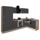 Mobila de bucatarie de colt Yorki 310, corp din stejar sonoma, fata antracit satinat cu element inferior al cuptorului, dulap cu raft