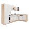 Mobila de bucatarie de colt Yorki 310, corp din stejar sonoma, fata alb satinat, cu dulap cu raft