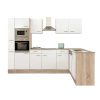 Mobila de bucatarie de colt Yorki 310, corp din stejar Sonoma, cu fata alb satinat