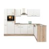 Mobila de bucatarie de colt Yorki 310, corp din stejar Sonoma, cu fata alb satinat