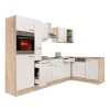 Mobila de bucatarie de colt Yorki 310, corp din stejar Sonoma, cu fata alb satinat
