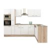 Mobila de bucatarie de colt Yorki 310, corp din stejar Sonoma, cu fata alb satinat