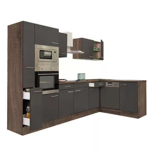 Mobila de bucatarie de colt Yorki 310, corp din stejar Yorki, cu fata antracit satinat