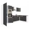 Mobila de bucatarie de colt Yorki 340, corp alb, fata antracit satinat, cu frigider sub blat