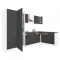 Dulap de bucatarie de colt Yorki 340 cu corp alb, fata antracit satinat, dulap cu rafturi si frigider congelator inferior