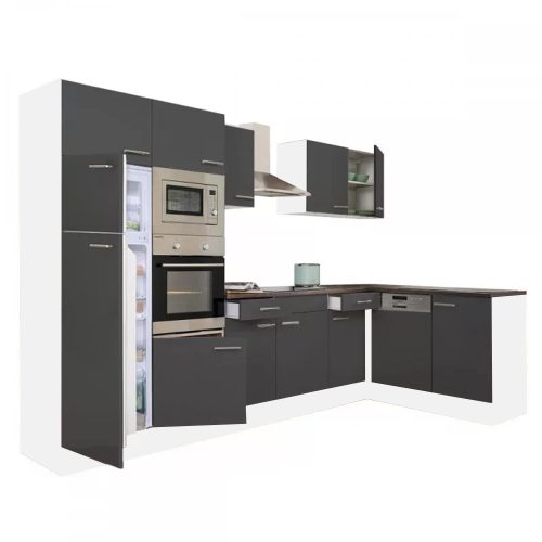 Dulap de bucatarie de colt Yorki 340, corp alb, cu fata antracit satinat