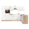 Mobila de bucatarie de colt Yorki 340, corp din stejar Sonoma, cu fata alb satinat