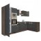 Mobila de bucatarie de colt Yorki 340, corp din stejar Yorki, fata antracit satinat, cu frigider sub blat