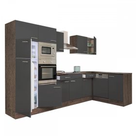 Mobila de bucatarie de colt Yorki 340, corp din stejar Yorki, cu fata antracit satinat