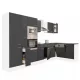 Mobila de bucatarie de colt Yorki 370, corp alb, fata antracit satinat, cu dulap cu raft