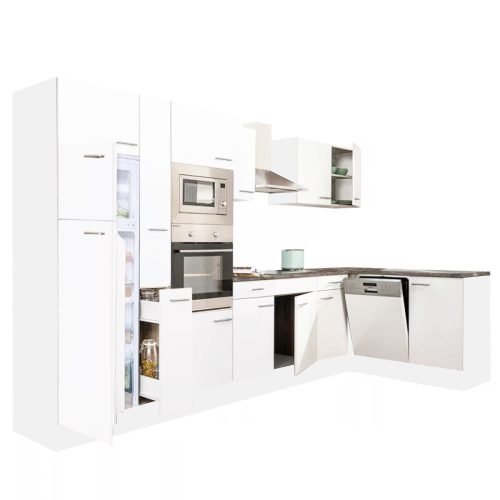 Dulap de bucatarie de colt Yorki 370, corp alb, cu fata alb satinat