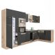 Mobila de bucatarie de colt Yorki 370, corp din stejar sonoma, cu fata antracit satinat