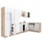 Mobila de bucatarie de colt Yorki 370, corp din stejar sonoma, fata alb satinat, dulap cu rafturi si frigider cu congelator superior